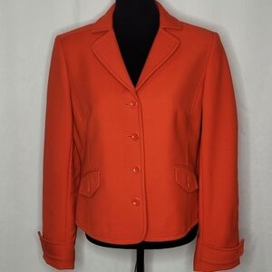 J Crew Red Poly / Wool Blend Button Front Cropped Blazer w/ Arm Stripe - Sz L/12